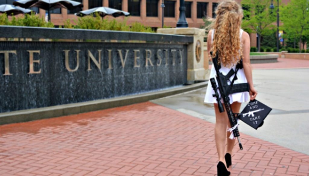 "As a graduate I can finally turn around armed". Kaitlin divides America