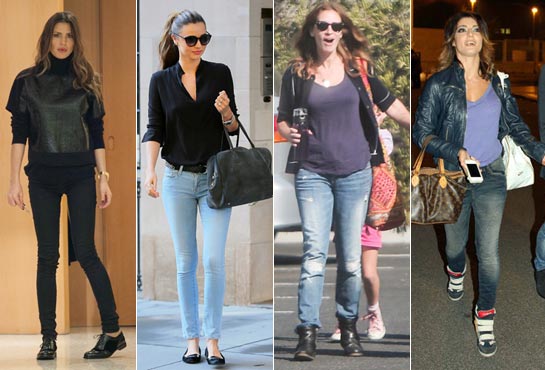 Street style of celebrities: jeans and sneakers won together