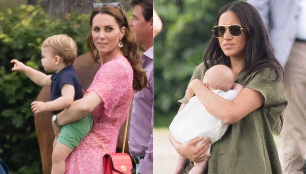 Kate Middleton and Meghan Markle with their children at the polo match. Archie's first release