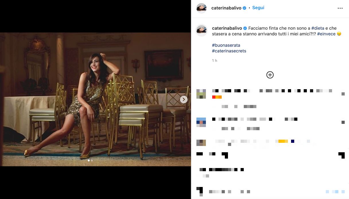 Caterina Balivo elegant in gold on Instagram