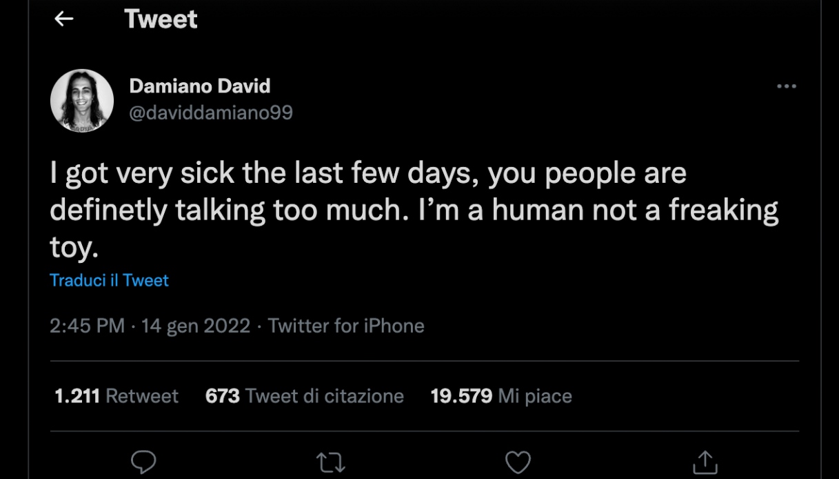 Damiano David's tweet