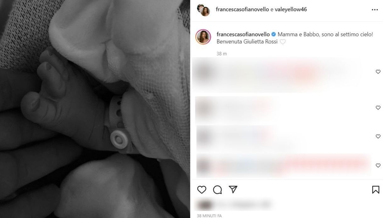 Francesca Sofia Novello and Valentino Rossi parents, announcement on Instagram