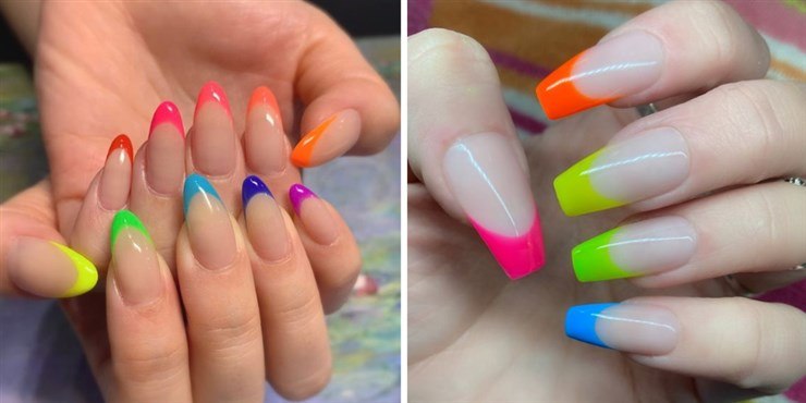 neon rainbow french nails