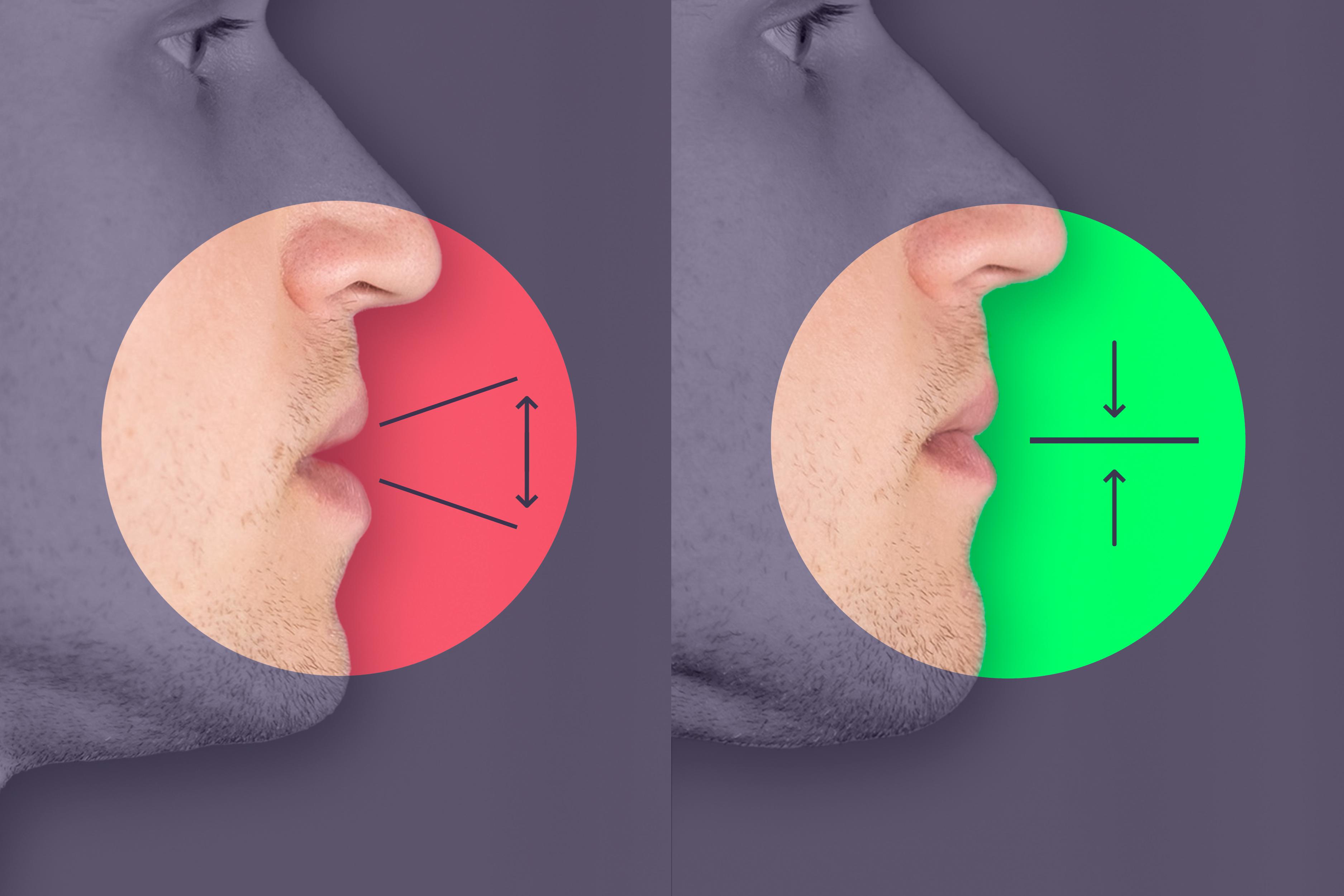 The correct position of the tongue and lips in mewing —  the main task