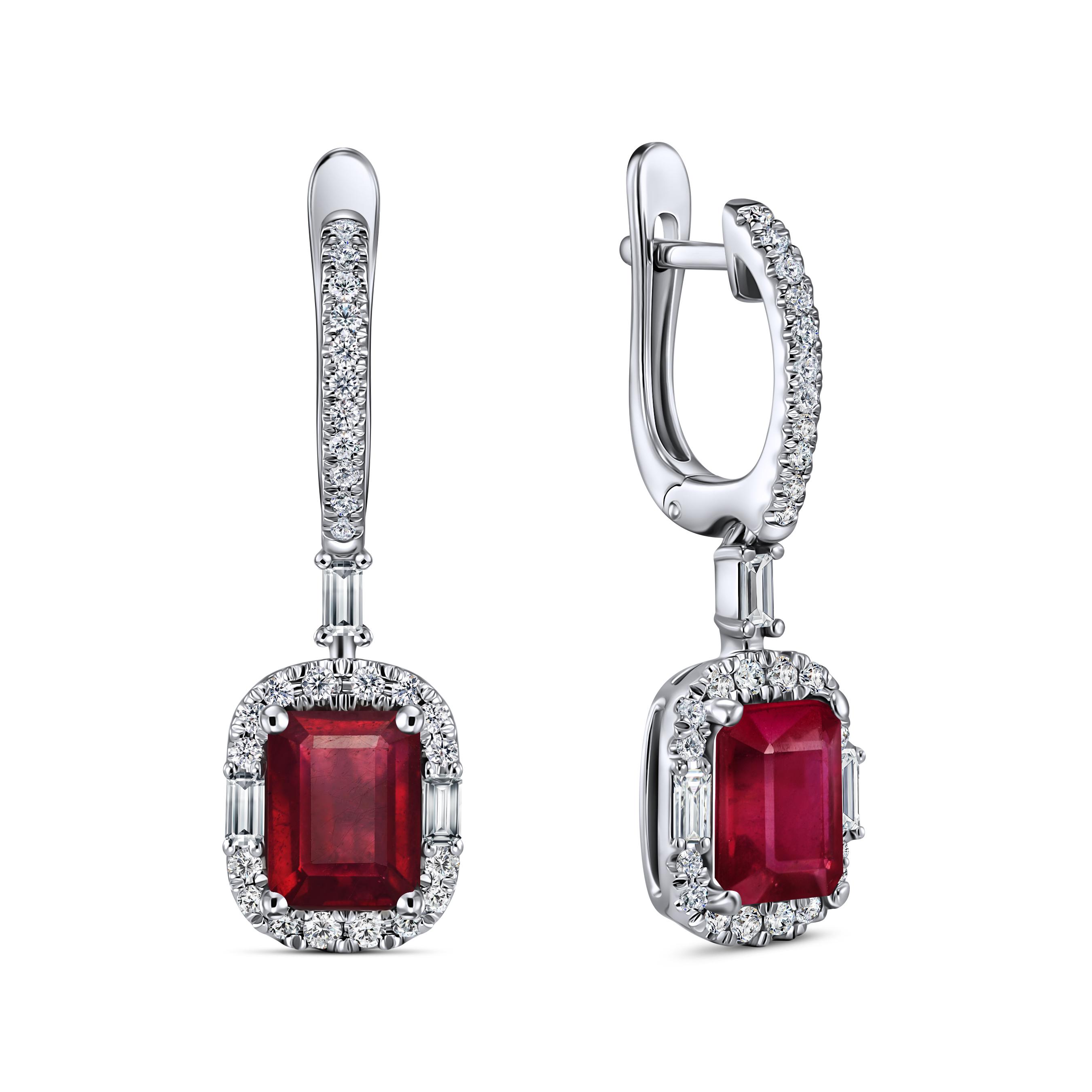Earrings with diamonds and ennobled ruby, Empire, MIUZ Diamonds