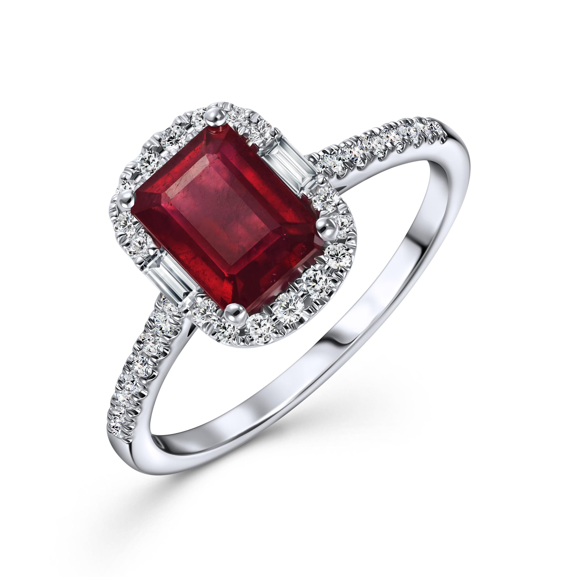 Ring with diamonds and ennobled ruby, Empire, MIUZ Diamonds