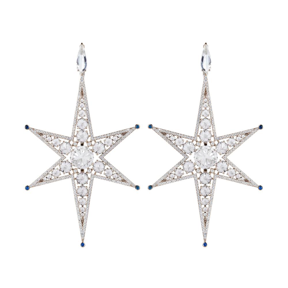 Star earrings in white gold with diamonds, sapphires and crystal, Edge and Grace, Poison Drop, RUB 570,000.  (Poison Drop)