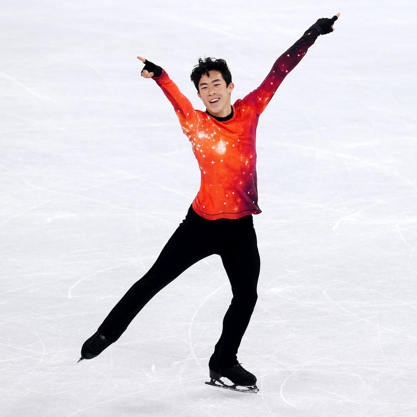 Nathan Chen wearing a Vera Wang suit at the 2022 Beijing Olympics