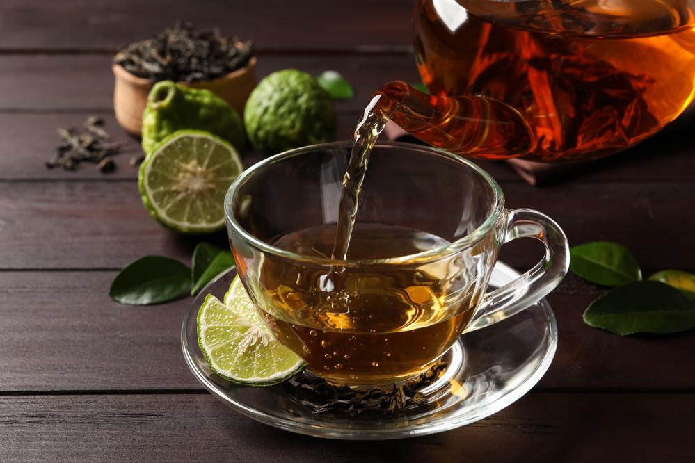 Usually zest or pieces of dried bergamot are added to tea.