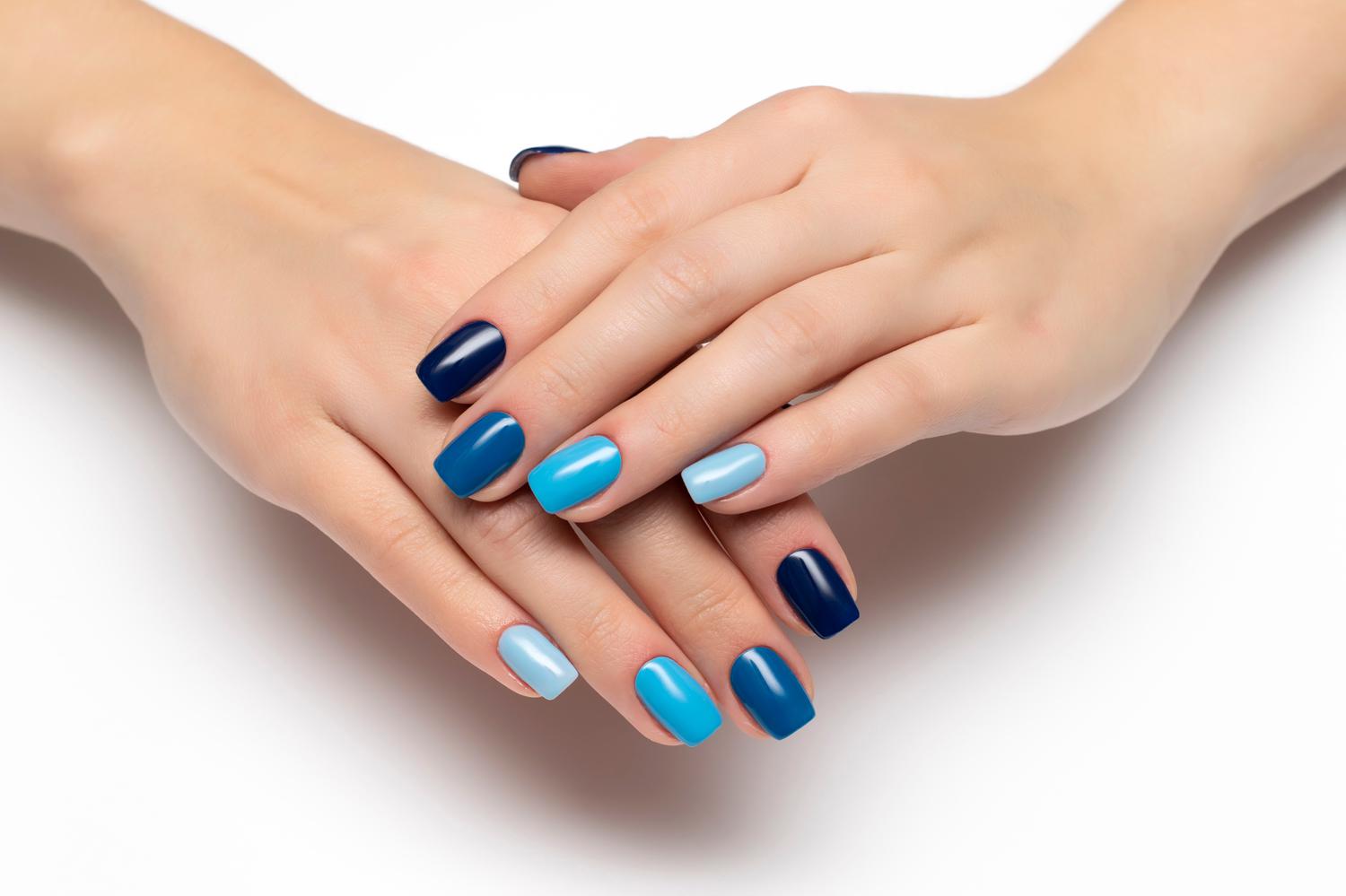 You can decorate each nail in a different shade of blue.  This way you can use the whole palette at once
