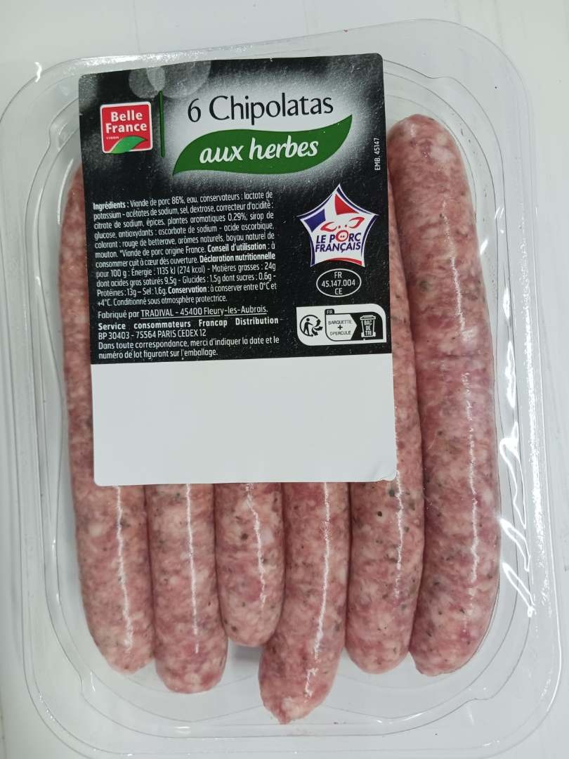 recall of chipolatas, chipolatas with herbs, smoked sausages, assortment of chipolatas and merguez