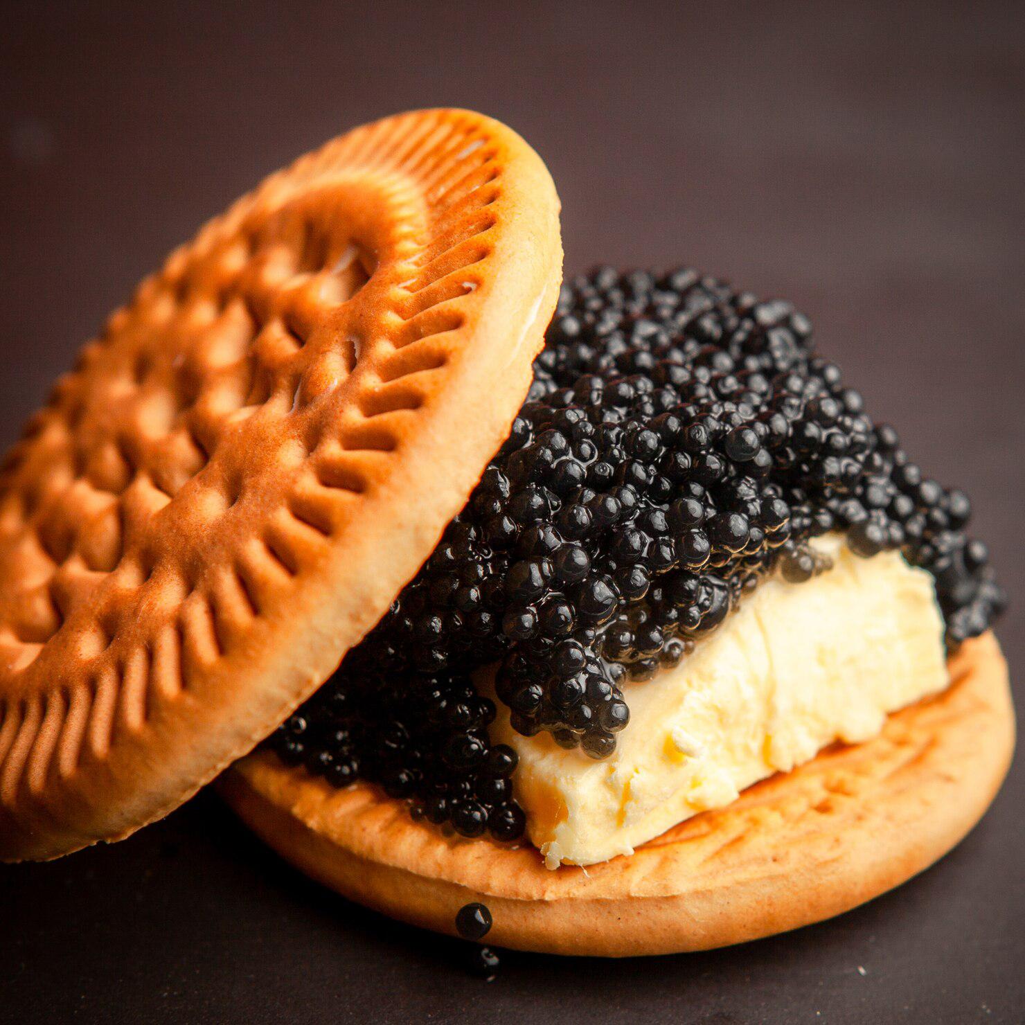 Sturgeon caviar (black) contains less salt than salmon caviar (red)