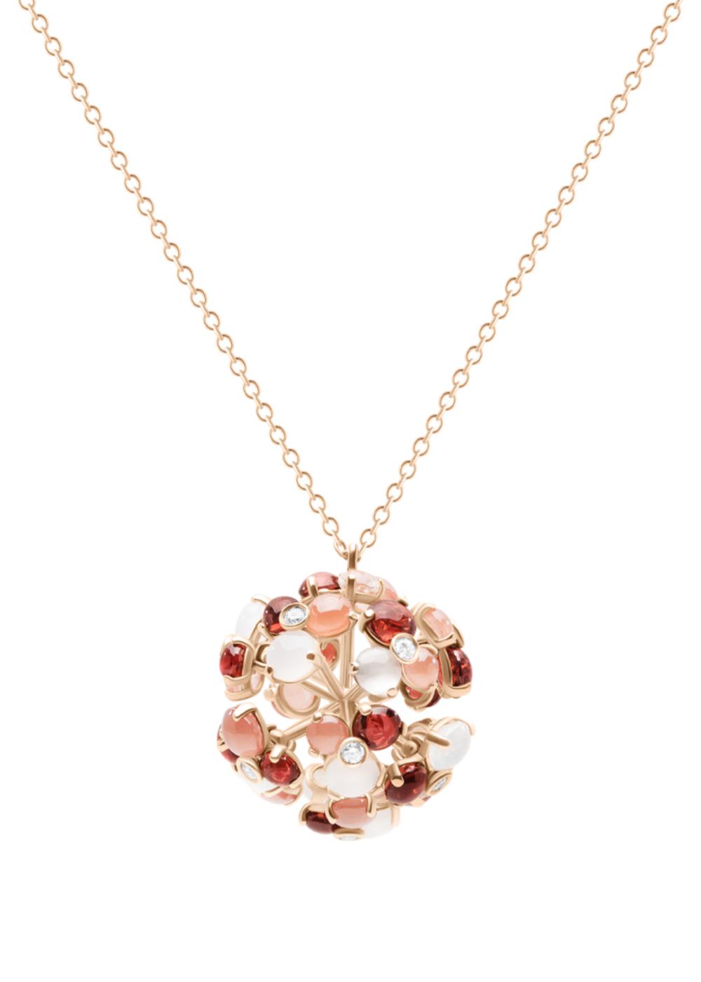 Rose gold necklace with pearls, diamonds, garnets, moonstones, rhodochrosites, Cherry Blossom, Utopia, 643,500 rubles (Mercury)