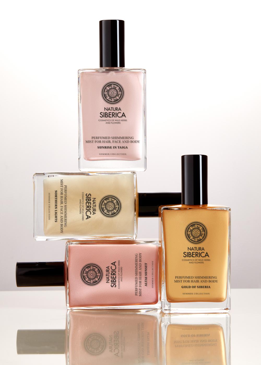 Moisturizing perfumed mists for hair, face and body with shimmer Summer collection, Natura Siberica